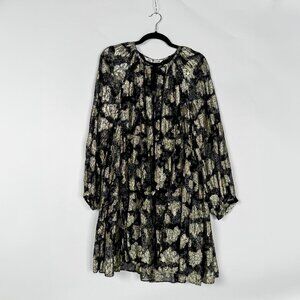 Zara Long Sleeve Black Gold Metallic Floral Embroided Dress Size M BNWT RRP$90